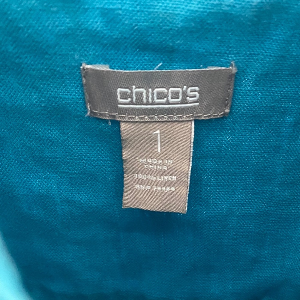 Chicos Turquoise Linen Button Up Blouse Sz M - Picture 5 of 6